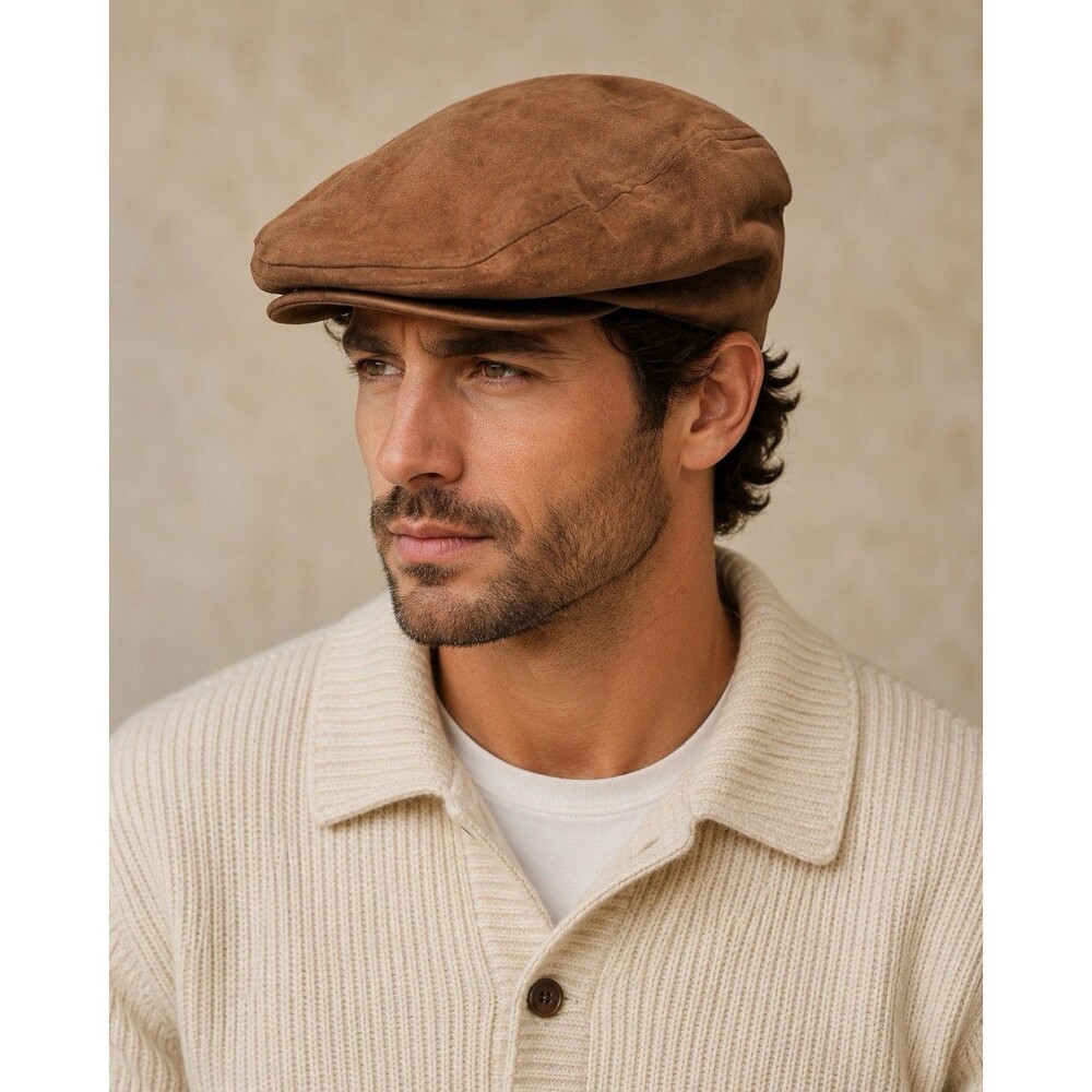 Vintage Orvis Brown Suede Cap Hat Newsboy Cabbie Driving Stylish Comfortable